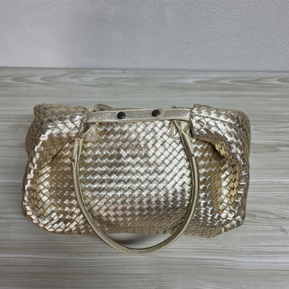 Cochni Italian Leather Goldtone XL Weave Tote Shoulder Bag - Picture 6 of 13